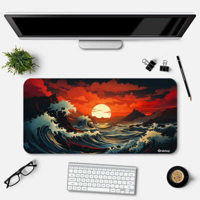 Crimson Tide Wave At Sunset Desk Mat