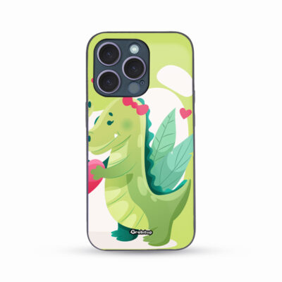 Female Dino Love Glass Case Back Cover For All Mobile Models